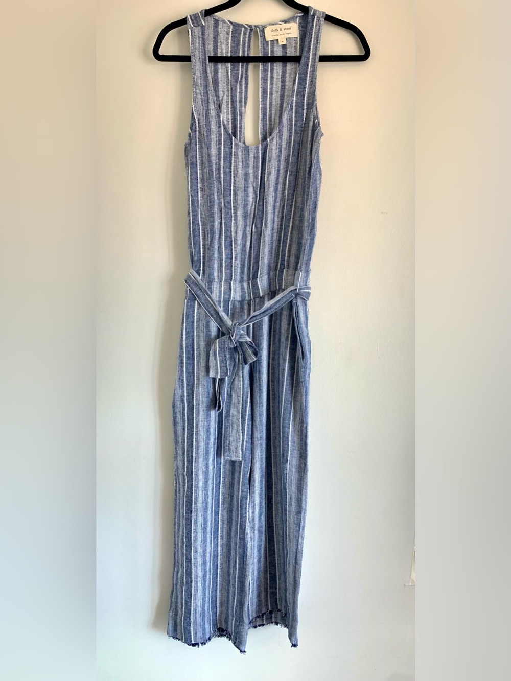 Cloth & Stone Anthropologie Linen Blend Striped Jumpsuit Blue White S NWT